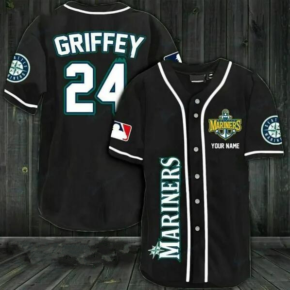 Men's Seattle Mariners Black Customized Stitched Jersey